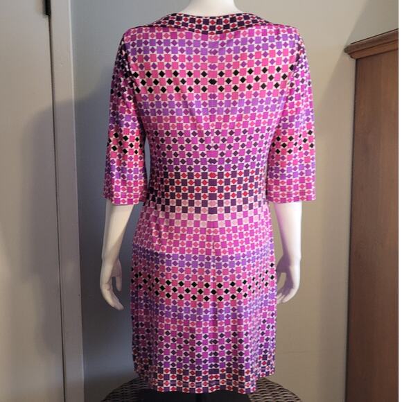 DONNA MORGAN Retro Mod Geometric Shift Dress Sz 8 Pink Purple Stretch Work Party - Picture 5 of 10